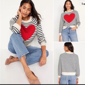 Old Navy heart stripe crop sweater Valentine’s Day romantic love sz Large
